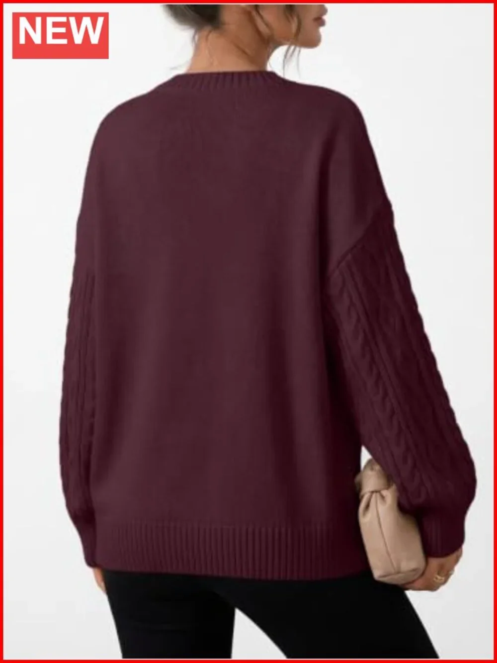 Oversized Cable Knit Chunky Pullover Sweater Cotton Blend Crew Neck